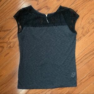 Free People dark grey tee with black lace yoke